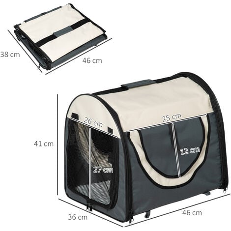 PawHut Hundebox faltbare Hundetransportbox Haustierrucksack mit Kissen  Reisetasche Transportbox für Tier wasserdicht Oxfordstoff Dunkelgrau 46 x