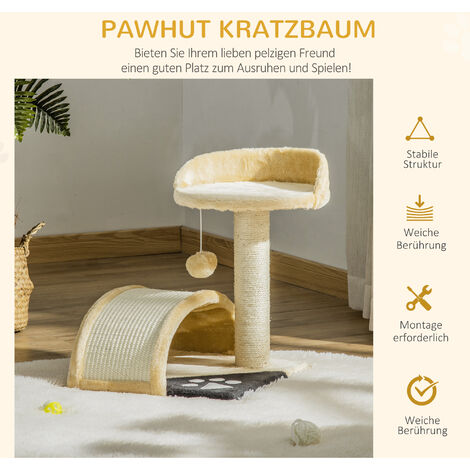 PawHut Kratzbaum Katzenbaum mit Spielbällen Katzenkratzbaum Sisalseil-Kratzstangen Beige 35,5 x 37 x 46 cm