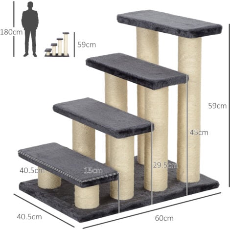 PawHut Hundetreppe 4 Stufen 59 cm Hoch Haustiertreppe für Katze und Hunde Hunderampe Katzentreppe Einstiegshilfe für Bett, Sofa, Couch Grau