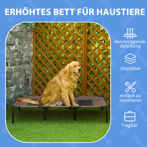 PawHut Hundeliege Outdoor, Erhöhtes Hundebett für Groß Hunde, Kühlende Haustierliege mit Waschbares Mesh robuster Metallrahmen, Haustierbett für Reisen Garten Outdoor, 122 x 92 x 23 cm, Kaffee-Braun