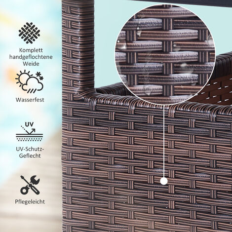 Outsunny Polyrattan Beistelltisch Gartentisch Terrassentisch Schirmständer für Sonnenschirm inkl. Sandsack Braun 55,5 x 55,5 x 46 cm