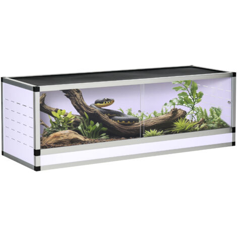 PawHut Terrarium aus Aluminium für Reptilien Amphibien Spinnentiere Reptilienzuchtbox Mesh-Terrarium Weiß+Silber+Schwarz 120 x 40 x 40 cm
