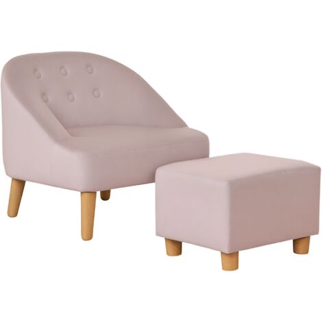 HOMCOM Kindersessel Kindersofa mit Fußhocker Kindercouch ab 3 Jahren Kindermöbel Kinderzimmer Samtoptik Eukalyptusholz Rosa 51 x 51 x 50 cm