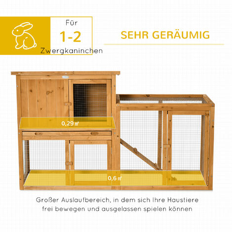 PawHut Kaninchenstall 140x65x120 Cm - Holzgehege Mit Rampe & Abnehmbarem Boden Für Hasen & Nager
