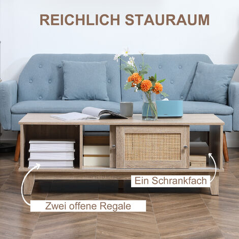 OCTORO Höhenverstellbarer Couchtisch 120x55x55 Cm – Mit Schiebetüren, Stauraum & Klappmechanismus, Landhausstil In Weiß