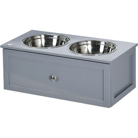 PawHut Erhöhter Hundenapf Futternapf mit Schublade Wassernapf 2 x 2000ml Edelstahlnäpfen Fressnapf Futterstation Hundenäpfe für Mittlere Hunde Katzen Grau