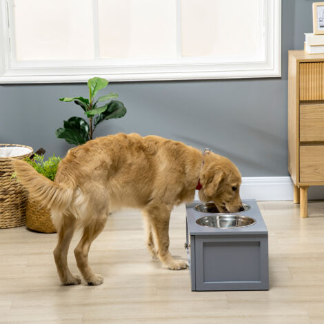 PawHut Erhöhter Hundenapf Futternapf mit Ständer Wassernapf 2 x 2L Edelstahlnäpfen Langsamfutternapf für Große Hunde, Weiß
