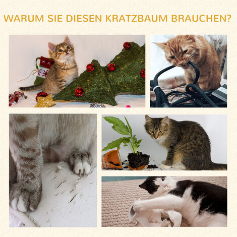 PawHut Kratzbaum 123H cm Kletterbaum Katzenbaum mit Liegekorb und Spielball Sisalsäule Katzenkratzbaum Plüsch Grün+Cremeweiß