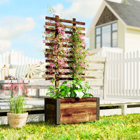 Outsunny Hochbeet Pflanzkasten mit Rankgitter, Spalier Pflanzkbel  Blumenkasten Holz, Gemsebeet mit Rollen, Rankhilfe, Gartenspalier  65x31x147cm fr Garten, fr Kletterpflanzen, Blumen, Verkohlt