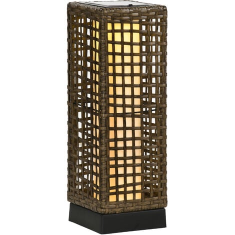 Outsunny Solarlampen Rattan mit Lichtsensor, Aufladbar LED Solarleuchte IP44 Wasserdichte, Outdoor Lampe Solarlaterne Außenleuchte für Garten Balkon Hof, 15,5 x 15,5 x 46 cm, Sand