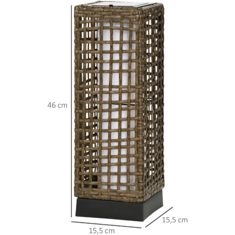 Outsunny Solarlampen Rattan mit Lichtsensor, Aufladbar LED Solarleuchte IP44 Wasserdichte, Outdoor Lampe Solarlaterne Außenleuchte für Garten Balkon Hof, 15,5 x 15,5 x 46 cm, Sand