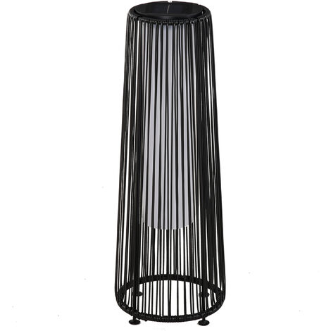 Outsunny Solarlampe Rattan mit Lichtsensor, Aufladbar LED Solarleuchte, Solarlaterne IP44 Wasserdichte, Outdoor Lampe, Wegbeleuchtung für Garten Balkon Außen Hof, 21,5 x 21,5 x 61 cm, Schwarz