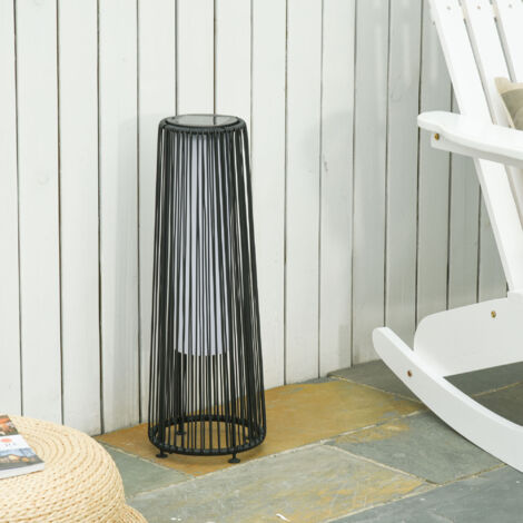 Outsunny Solarlampe Rattan mit Lichtsensor, Aufladbar LED Solarleuchte, Solarlaterne IP44 Wasserdichte, Outdoor Lampe, Wegbeleuchtung für Garten Balkon Außen Hof, 21,5 x 21,5 x 61 cm, Schwarz