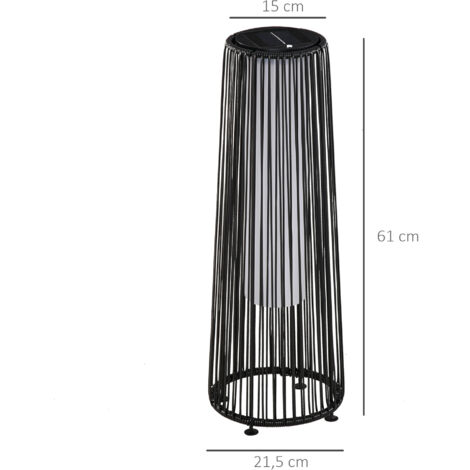 Outsunny Solarlampe Rattan mit Lichtsensor, Aufladbar LED Solarleuchte, Solarlaterne IP44 Wasserdichte, Outdoor Lampe, Wegbeleuchtung für Garten Balkon Außen Hof, 21,5 x 21,5 x 61 cm, Schwarz