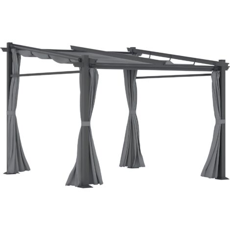Outsunny Terrassendach Pergola ca. 3x3m Terrassendachung Garten Pavillon Aluminium, Wandmontage, Gartenpavillon mit Verstellbares Dach, UV Schutz, Sonnenschutz für Terrasse und Garten, Dunkelgrau