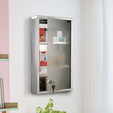 Medizinschrank Arzneischrank Erste-Hilfe-Schrank mit Schloss 3 Fächer Edelstahl Silber 25 x 12 x 48 cm