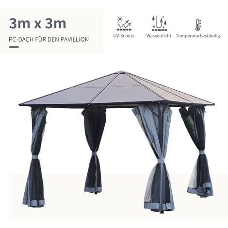 Alu Gartenpavillon 3x3 m Luxus Pavillon Hardtop festes Dach Partyzelt Gazebo