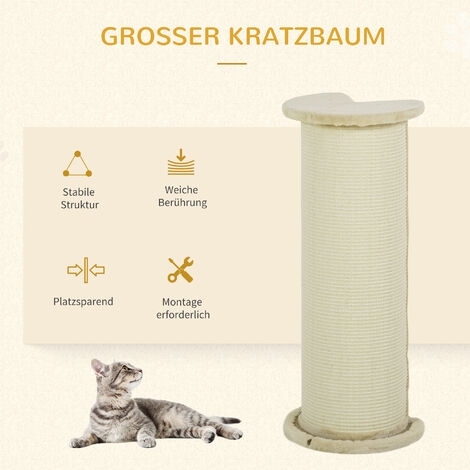 PawHut 4-in-1 Kratzstamm Mit Spielball – 69 Cm Sisal-Kratzsäule Für Katzen, Eiche-Design