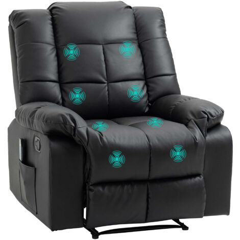 HOMCOM Relaxsessel Massagesessel Fernsehsessel mit Liegefunktion Vibration Fußteil Seitentasche, TV Sessel Liegesessel Ruhesessel für Wohnzimmer, Schwarz (1/5)