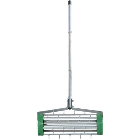 Outsunny Rasenlüfter Aerifizierer für Rasen 43,5cm Breite Manuell Rasenbelüfter Ablageschale Gartengeräten Stopfenkern, Boden Belüftung Rasenpflege für Höfe Rasen verdichtete Böden