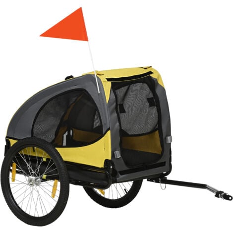 PawHut Hundeanhänger, klappbarer Fahrradanhänger für Hunde, Schnellspanner, wasserbeständig, Oxfordstoff, Stahl, 140 x 71 x 83 cm, Gelb