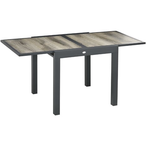 Outsunny Gartentisch, Esstisch für Garten mit Ausziehbarer Tischplatte, Terrassentisch mit Holzoptik, Balkontisch aus Alu, Beige+Grau, 160 x 80 x 75cm