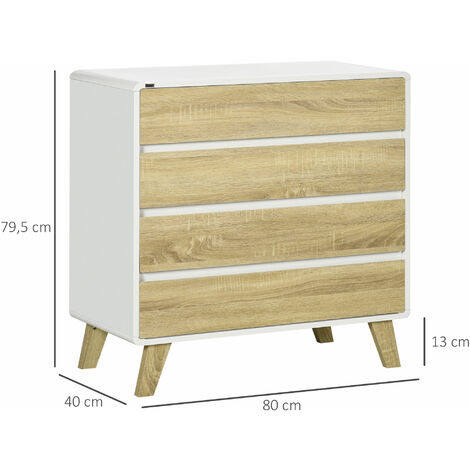 Bonnlo 4-Schubladen Kommode Weiß - Sideboard 60x38x78cm Aus P2-Holz Für Wohnzimmer & Schlafzimmer
