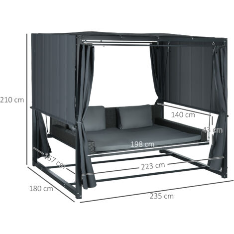 Outsunny Hollywoodschaukel mit Pergola, Gartenschaukel inkl. Kissen