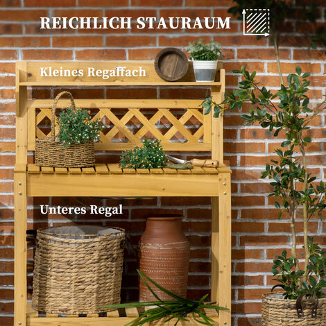 Outsunny Pflanztisch – Mit Ausziehbarer Platte, Edelstahl-Spülbecken, 2 Ablagen, Massivholz, Maße 92x45x120 Cm, Braun Outsunny Pflanztisch Mit Spülbecken