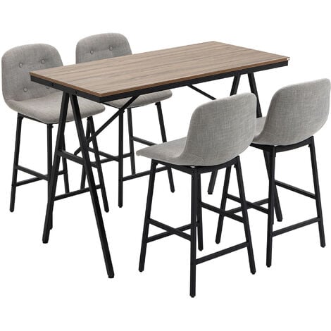 HOMCOM Bartisch mit Barhocker Set, 5-teilige Essgruppe, Küchentisch, Bistrotisch mit 4 Stühlen, Bartisch Set für Küche, Wohnzimmer, Stahl, Hellgrau, 120 x 60 x 91 cm