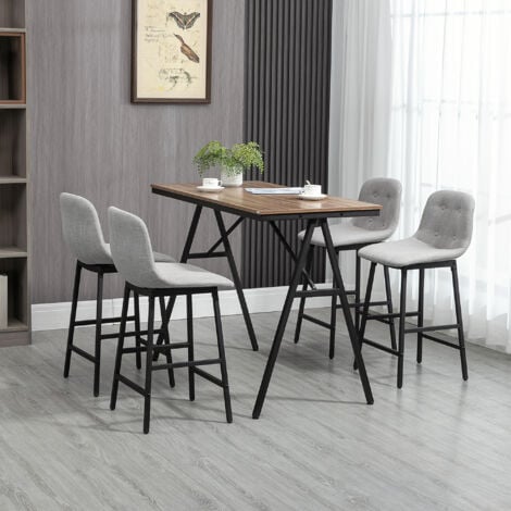 HOMCOM Bartisch mit Barhocker Set, 5-teilige Essgruppe, Küchentisch, Bistrotisch mit 4 Stühlen, Bartisch Set für Küche, Wohnzimmer, Stahl, Hellgrau, 120 x 60 x 91 cm