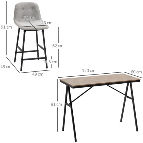 HOMCOM Bartisch mit Barhocker Set, 5-teilige Essgruppe, Küchentisch, Bistrotisch mit 4 Stühlen, Bartisch Set für Küche, Wohnzimmer, Stahl, Hellgrau, 120 x 60 x 91 cm