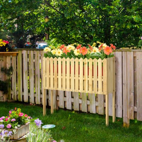 Outsunny Gartenzaun, Holzzaun mit Blumentopfständer, Umzäunung 90 cm