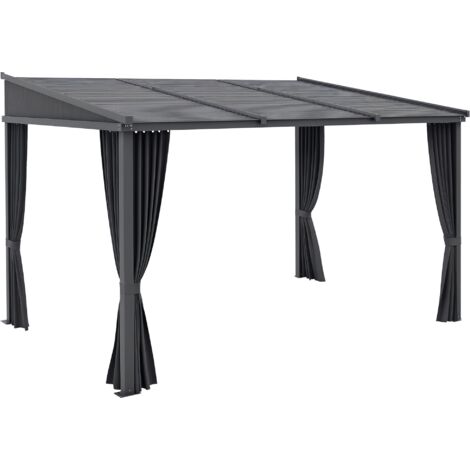 Outsunny Pergola, 3,65 x 2,55 m Pavillon, Terrassenüberdachung mit Schiebedach, Gartenpavillon mit Vorhängen, für Garten, Hof, Alu+Metall, Dunkelgrau