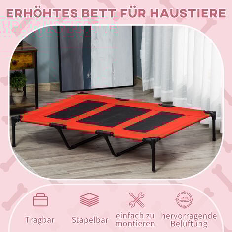 PawHut Hundeliege Outdoor, Erhöhtes Hundebett für Groß Hunde, Kühlende Haustierliege mit Waschbares Mesh robuster Metallrahmen, Haustierbett für Reisen Garten Outdoor, 122 x 92 x 23 cm, Rot