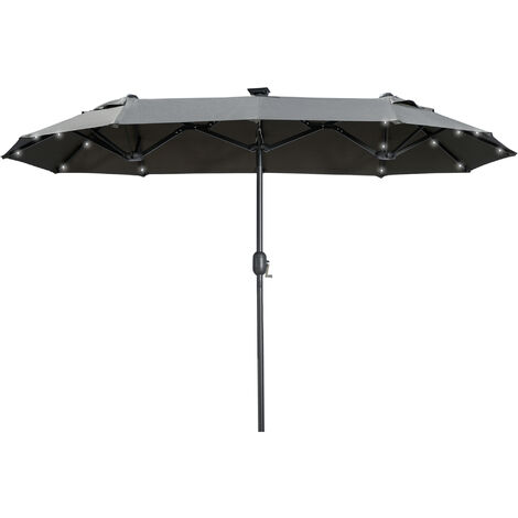 Outsunny Doppelsonnenschirm, 295 x 219cm, Sonnenschirmmit LED, oval, Gartenschirm windfest, stabil, Marktschirm mit verstellbarem Neigungswinkel für Terrasse, Pool, Polyester, Stahl, Dunkelgrau