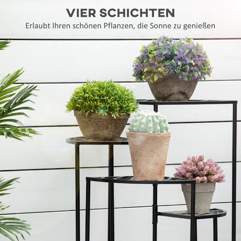 Pflanzenständer 4-etagig, Rund, Schwarz – Platzsparende Blumenregal Für Balkon & Wohnzimmer