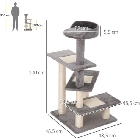 PawHut Kletterbaum Katzenbaum Spielbaum Katzenkratzbaum Treppe 5 Schichte Beige Grau 48,5 x 48,5 x 100 cm (LxBxH)