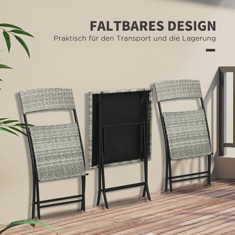Outsunny 3-Delig Polyrattan Bistro Set - Tafel + 2 Stoelen Met Kussens Voor Balkon En Terras, Donkergrijs