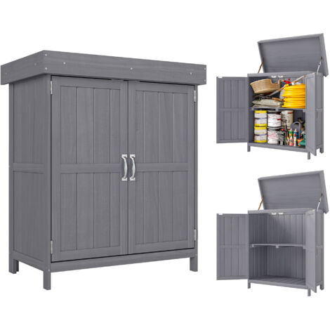 Outsunny Gartenschrank Tannenholz, Geräteschuppen wetterfest 74x43x88cm, Gerätehaus mit Doppeltür, 2 Fächern, Geräteschrank, Gartenhaus Werkzeugschrank Gartenschuppen für Garten, Terrasse, Dunkelgrau