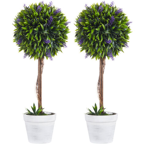 HOMCOM Künstliche Lavendel 2er-Set groß 60 cm Kunstpflanze, künstliche Pflanzen im Topf, Plastik Kunstblume wie echt für Wohnzimmer Schlafzimmer Büro Garten moderne Dekoration