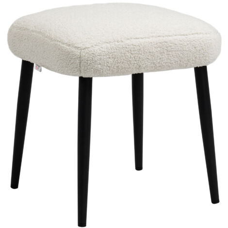 HOMCOM Sitzhocker Hocker quadratisch mit weichem Sitzkissen Stahlbeinen Fußhocker mit Kaschmir-Optik Polsterhocker Ottoman für Schlafzimmer, Wohnzimmer, Cremeweiß