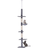 PawHut Kratzbaum deckenhoch Höhe 230-260 cm Katzenbaum mit Sisalstämme, Plattformen mehrstöckiger Katzenkratzbaum Kletterbaum für kleine & große Katzen, Grau