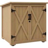 Outsunny Gartenschrank Holz, Geräteschrank, Outdoor wetterfest Geräteschuppen, Holzschrank mit Doppeltür, Mehrzweckschrank für Garten, Balkon, Natur