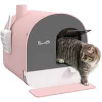 PawHut Katzentoilette Katzenklo mit Deckel Katzentoilette mit Schaufel Streu-Matte, Ausziehbares Tablett XXL Cat Litter Box für große Katzen 43 x 44 x 47 cm Rosa