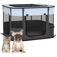 PawHut Welpenauslauf, Welpenlaufstall mit Türen, Fenster, faltbar Laufgitter, Atmungsaktiv Netz, für kleine Hunde unter 4 kg und Kleintiere, Indoor und Outdoor, 74 x 60 x 45 cm, Grau