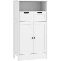 kleankin Badezimmerschrank Badschrank Hochschrank mit verstellbar Ablage, 2 Schubladen, 2 Türen, Schrank Aufbewahrungsschrank für Badezimmer, Wohnzimmer 60 x 30 x 108,8 cm Weiß