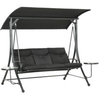 Outsunny Hollywoodschaukel mit Couchtische, 3-Sitzer Gartenschaukel mit verstellbarem Sonnendach, Schaukelbank belast bis 300kg, für Garten, Terrasse, 278 x 135 x 177 cm, Schwarz