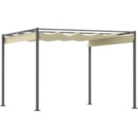 Outsunny Pergola ca. 3x3m Garten Pavillon mit magnetischem Pad Terrassendachung aus Metall, Gartenpavillon mit verstellbares Dach, Freistehend, UV Schutz 30+, für Terrasse und Garten, Beige
