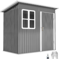 Outsunny Gerätehaus 2,55m², Gartenhaus mit Pultdach, 221 x 133 x 190/173 cm, Geräteschuppen mit Abschließbar Tür, Fenster, Fahrradgarage, Gartenschrank aus Stahl, für Hinterhof, Garten, Dunkelgrau